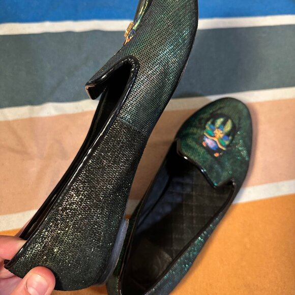 Tory Burch Cailyn Holographic Green Beetle Smoking Slipper Loafers Metallic - 8M - Picture 6 of 6